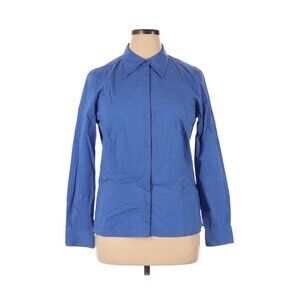 Liz Claiborne Womens Blue Button-Up Long-Sleeve Shirt Size 14 Cotton Blend Colla